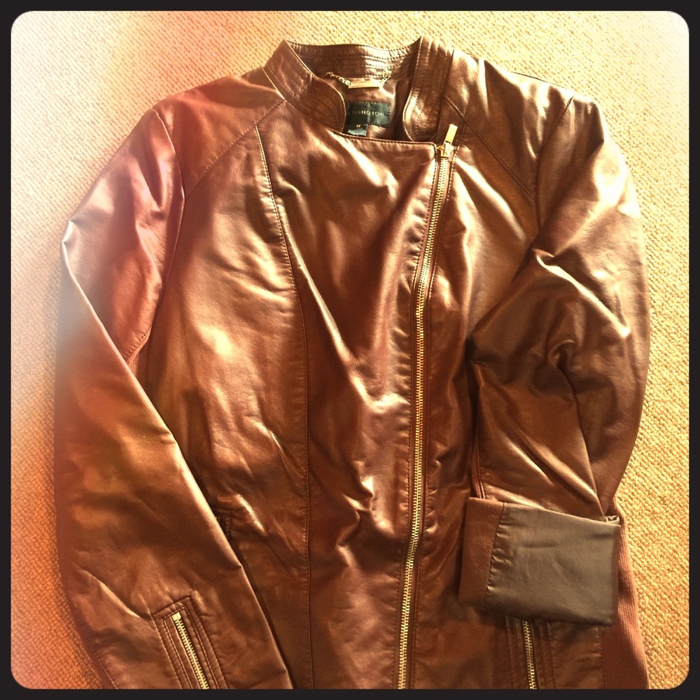Beautiful cognac leather-like motor jacket (Med)